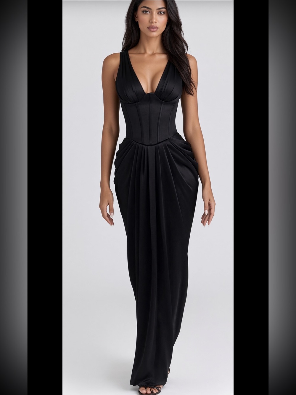 HOUSE OF CB 'Angeline' Black Satin Hourglass Maxi Dress/Size S-US 4-6 $299 - Picture 7 of 14